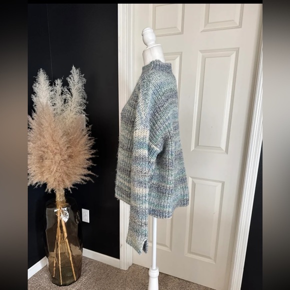 Loft Wool Blend Multicolor Cowl Neck Sleeve Slit Sweater size XL - Picture 8 of 12